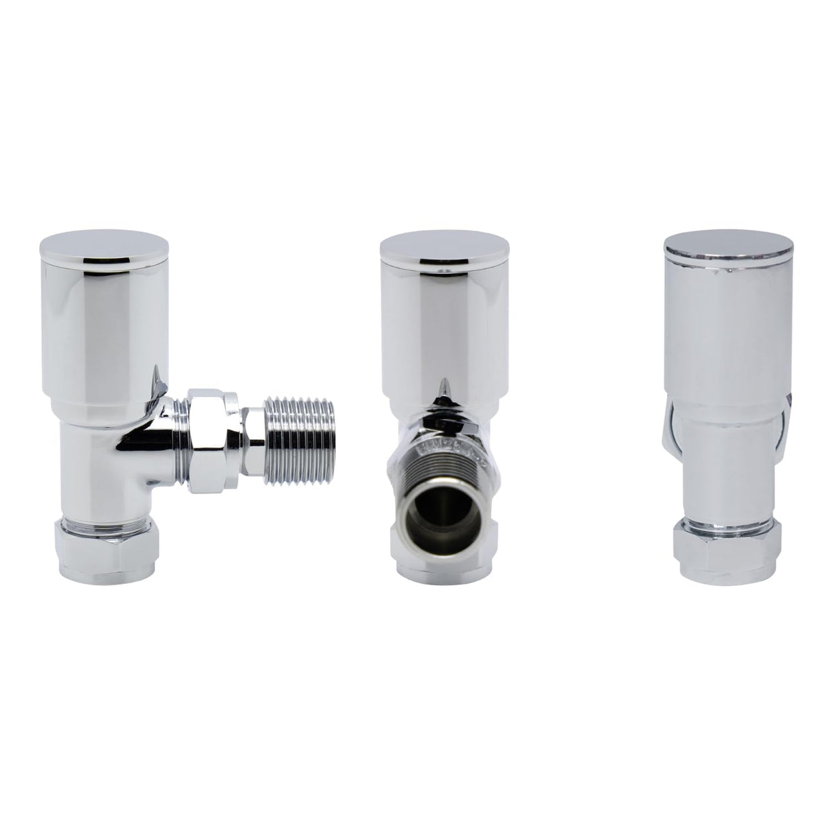 VANCOCO 2Pcs Chrome Angled 1/2"×15mm Towel Rail Valves, Round Head Manual Radiator Valves Compression Connection Pair for Central Heating Modern Bathroom