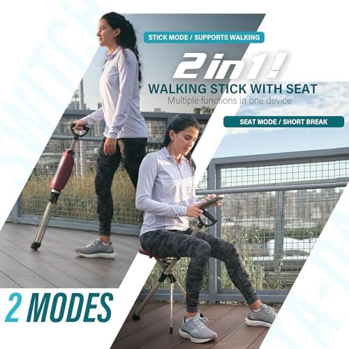 STEP2GOLD Ta-Da Chair Series 2 PRO, Portable Trekking Hiking Pole, Folding Walking Stick with Seat, Walking Cane with Chair, Foldable Chair, Lightweight Aluminum, Easy Carry and Storage, Anti-Slip