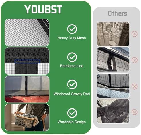 Magnetic Screen Door Mesh Keeps Bugs Out: Door Screen Magnetic Closure 36" x 83" Fits Door Size 34" x 82" - Magnetic Door Curtain Heavy Duty Fiber Fabric Washable - Hands Free Entry