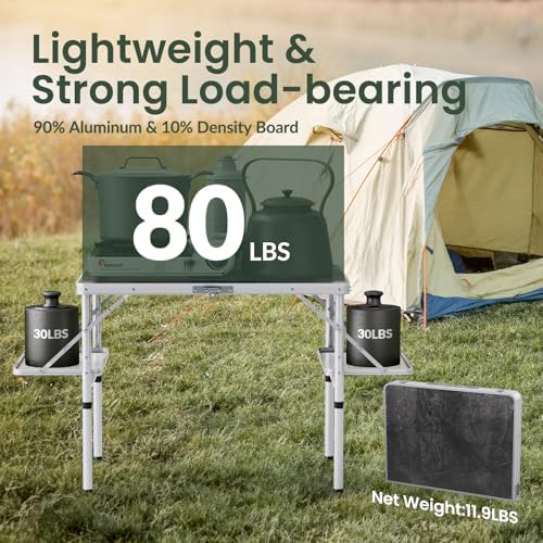Titanker Folding Camping Table 3ft, Folding Picnic Table, Camp Tables Portable Foldable, 50% Extra Side Space, Outdoor Patio Table, Camping Essentials, Aluminum Light & Solid, Silver