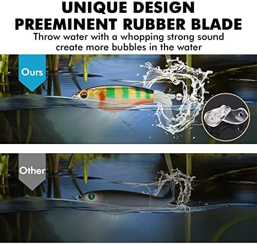 TRUSCEND PoPobait Plopper with BKK Hooks, Top Water Fishing Lures for Bass Walleye Pike Catfish Musky Perch, Floating Lure for Freshwater or Saltwater, Amazing Teasers Fishing Gifts for Family Fishing