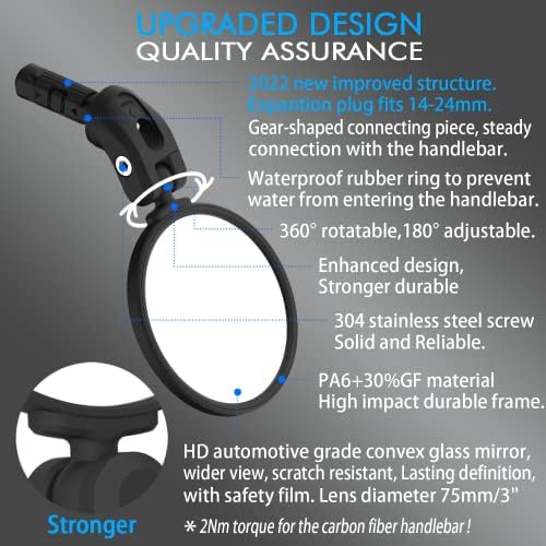 Bike Mirrors,Bike Bar End Mirror, HD Glass Convex Lens Bicycle Rearview Mirror, Safe Cycling Rearview Mirror, Easy to Install