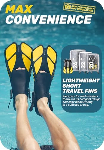 CAPAS Snorkel Fins, Swim Fins Travel Size Short Adjustable for Snorkeling Diving Adult Men Women Kids Open Heel Swimming Flippers