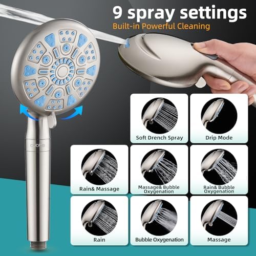 Cobbe 12 Inch All Metal 3-Way Rain Shower Head, High Pressure Shower Head, Dual Shower Heads with Handheld Spray Combo - 9 Spray Filtered Shower Head, Brushed Nickel