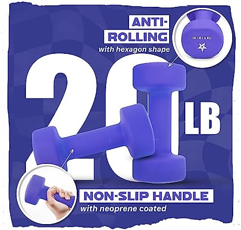 Yes4All Neoprene Coated Dumbbell Hand Weight Sets of 2 - Multiple Weight Options with 15 Colors, Anti-roll, Anti-Slip, Hexagon Shape