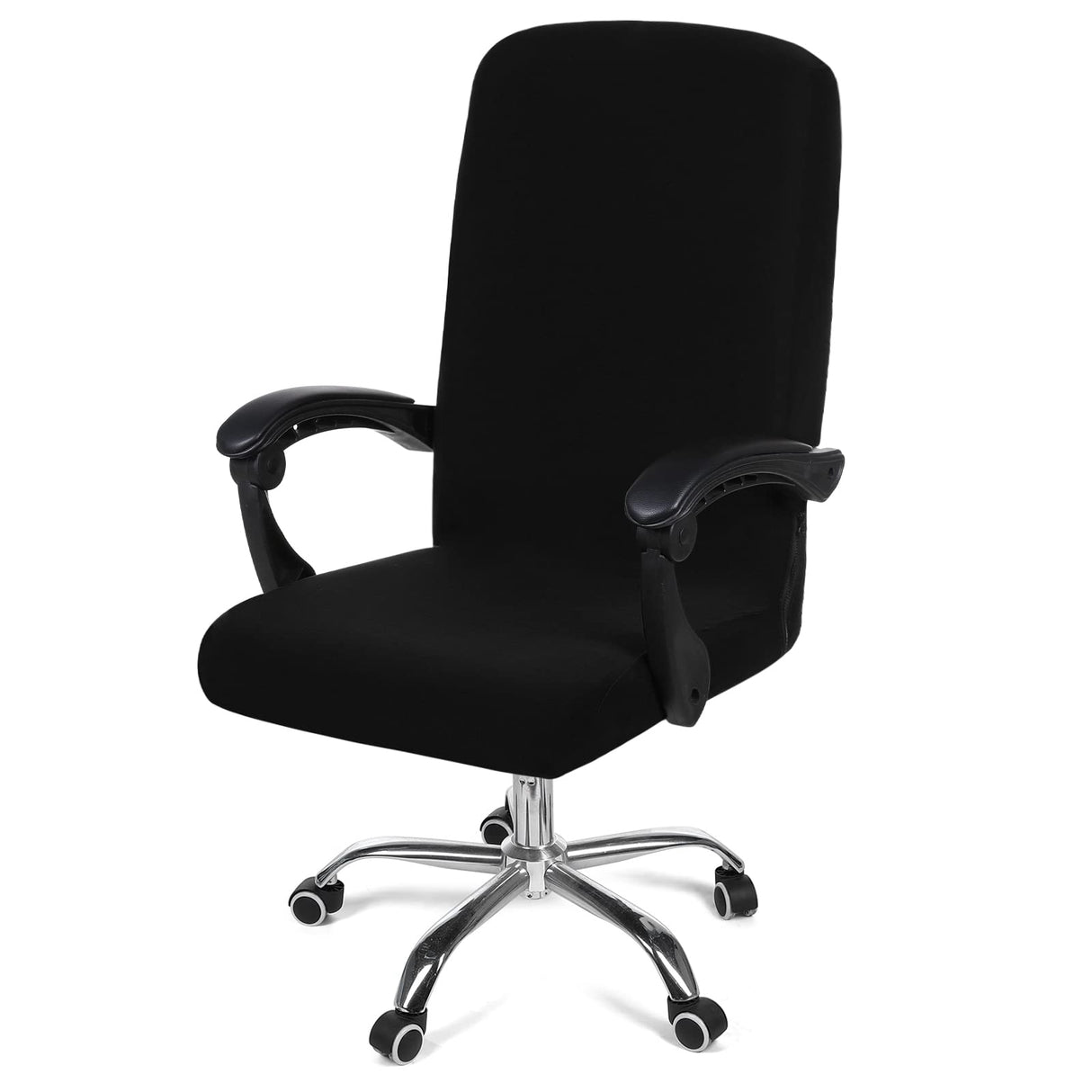 Smiry Stretch Printed Office Computer Chair Covers, Universal Desk Rotating Chair Slipcovers Removable Washable, Soft Fit Anti-Dust Spandex Protector Cover with Zipper, Black