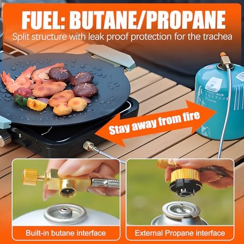 2 Burner Propane Stove with Grill, 18,000 BTU, Portable Camping Stove, Foldable Camp Stove, Gas Stove with 2 Adjustable Burners, Piezo Ignition & Easy Carrying Handle (Black)