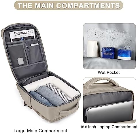 coofay Laptop Travel Backpack For Women Men Airline Approved Carry On Bags For Airplanes Underseat Luggage Backpack For Traveling On Airplane Personal Item Travel Bag For Airlines Light Brown