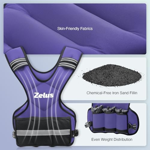 ZELUS Weighted Vest for Men and Women | 4-10lb/11-20lb/20-32lb Vest with 6 Ironsand Weights for Home Workouts | Adjustable Body Weight Vest Exercise Set for Cardio and Strength Training