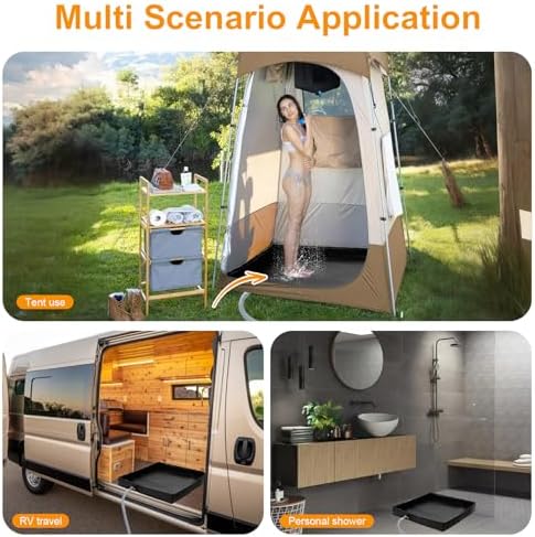 Upgraded Portable Shower Pan 41" x 41" x 5" with Mesh Storage Bag, Foldable Camping Shower Base & Floor with Detachable Drain Pipe Ideal for Camping, RV, Outdoor, Indoor and Portable Shower Stall