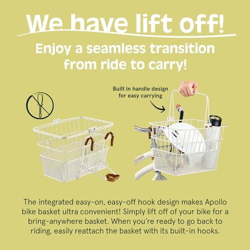Retrospec Apollo Detachable Front Bike Basket Steel Half-Mesh with Integrated Detachable Hooks and Built-In Handle, Easy Assembly and Portability for Bicycles