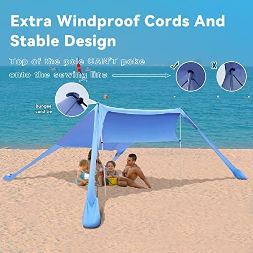 FBSPORT Beach Tent Sun Shelter, Portable Beach Shade Canopy UPF50+ with Sandbags for Outdoor Family Camping, Fishing, Backyard Fun, Picnic, 7 x 7ft