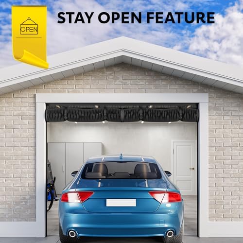 AUGO Garage Door Screen Magnetic Closure - Garage Screen Doors for 1 Car Garage Pull Down - Magnetic Screen Door Mesh - Heavy Duty Weighted Bottom- Pet & Kid Friendly - Keep Open Feature - 8' x 7'