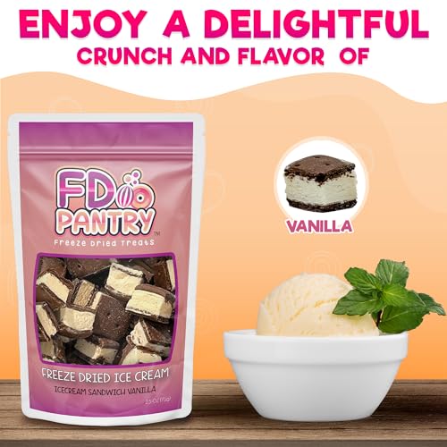Freeze Dried Ice Cream Sandwich Bites, 2 Pack, Vanilla, Crunchy & Sweet Snack, 2.5 oz, Dehydrated, Resealable Gift Bag