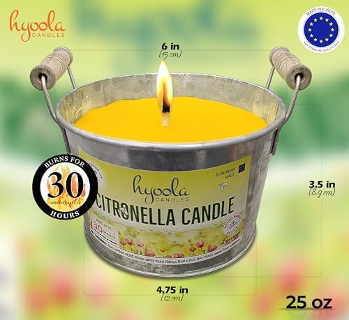 HYOOLA Large Citronella Candles Outdoor Bucket - 30 Hour - 2-Pack - Natural Repellent - European Made