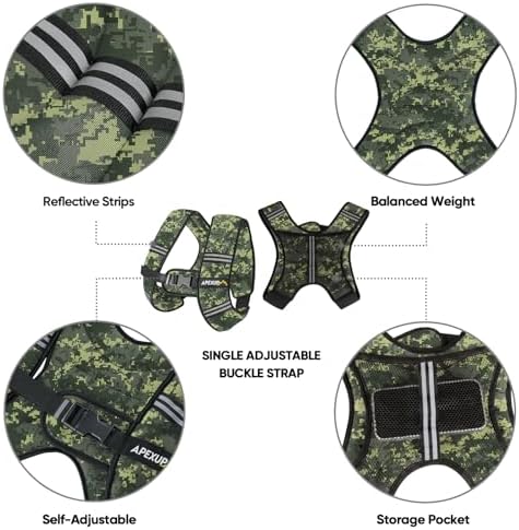APEXUP Weighted Vest with 5lbs/10lbs/15lbs/20lbs/25lbs/30lbs Weights and Reflective Stripe, Weight Vest Men Women for Workout, Strength Training, Running