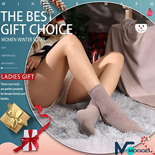 MOGGEI 5 Pairs Womens Merino Wool Socks Hiking Warm Winter Thick Thermal Crew Cozy Cabin Ladies Gift Comfy Boot Work Socks