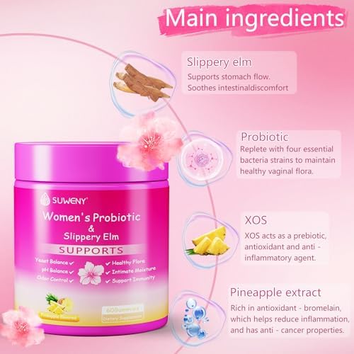 Her Juicy Feminine Probiotics Gummies,Women's Health - Supports ph Balance,with Slippery Elm, Prebiotics & Lactobacillus Blend, Immune System, Pineapple Flavor-60 Gummies (2)