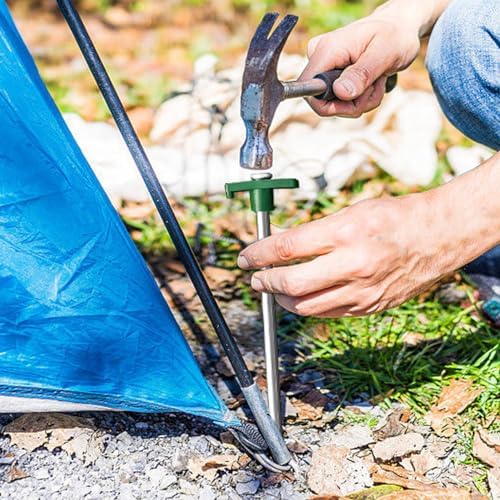 Eurmax USA Galvanized Non-Rust Camping Family Tent Pop Up Tent Stakes Ice Tools Heavy Duty 20pc-Pack, with 4x10ft Ropes & 1 Green Stopper
