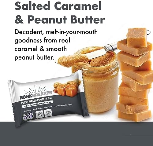 Bonk Breaker Plant Based Protein Bars, Gluten Free, Dairy Free, 11g Protein, Salted Caramel & Peanut Butter, 12 Pack