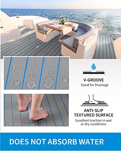 OCEANBROAD EVA Foam Boat Flooring with 3M Adhesive Backing Marine Self-Adhesive Decking 96''x45.6''/36''/28.8''/16.8'', 48''x16.8'' Faux Teak Sheet for Jon Boats Swim Platform Helm Pad RV Floor