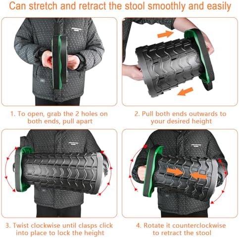Boreeman Upgraded Collapsible Stool, Square Portable Stool, Lightweight Yet More Sturdy with Load Capacity 400lbs, Perfect for Camping Fishing Hiking BBQ (Square Army Green)