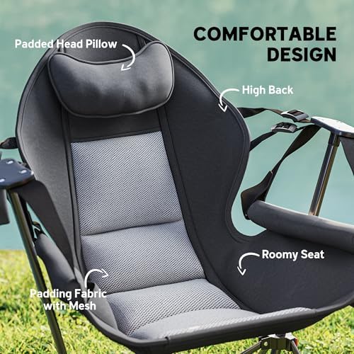 Outsunny Double Hammock Camping Chair, Adjustable Back Folding Rocking Chair Swinging Hammock Chair with Cup Holder, Headrest and Padded Seat for Travel Sports Concerts Lawn Backyard, Gray