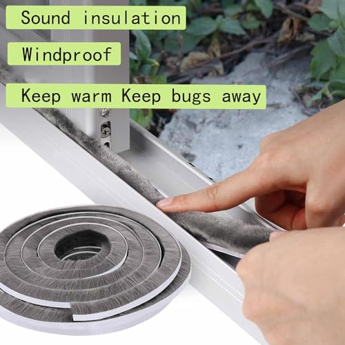 Brush Weather Stripping,0.9 in x 0.4 in x 32.8 FT,Grey,Insulation,Sliding Seal Strip,Glass,Window Felt,Brush Door Sweep,Self Adhesive Draft Blocker,Dust Stopper Sliding Door Seal Winter