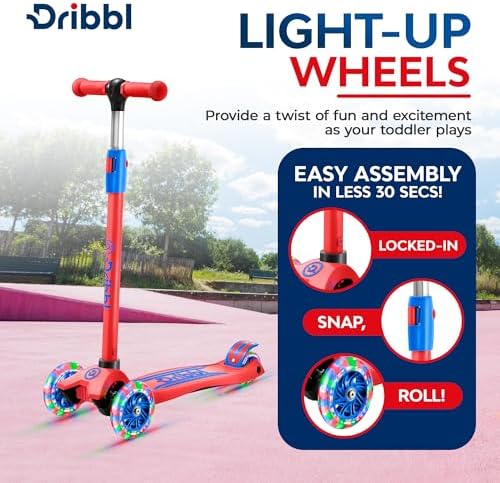 3-Wheel Kids Scooter - Lean-to-Steer Technology, Adjustable Height Handlebar, Anti-Slip Deck, Scooter for Boys & Girls Ages 3+, Child Safety Approved, Support Riders Up To 165 lbs, Red and Blue