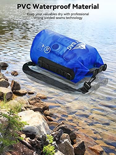 HEETA Dry Bag Waterproof for Women Men, 5L/10L/20L/30L/40L Roll Top Lightweight Dry Storage Bag Backpack with Phone Case for Travel, Swimming, Boating, Kayaking, Camping & Beach, 11 Transparent Colors