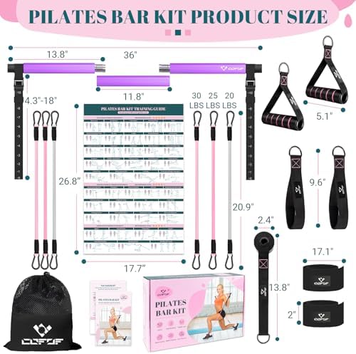 Pilates Bar Kit with Resistance Bands, Multifunctional Yoga Pilates Bar with Heavy-Duty Metal Adjustment Buckle, Portable Home Gym Pilates Resistance Bar Kit for Women Full Body Workouts