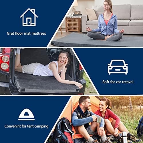 CYMULA Memory Foam Camping Mattress Pad, CertiPUR-US Sleeping Mat, Portable Roll Up Mattress for Adults, Camping Bed Pads for Sleepover, Car Bed with Travel Bag
