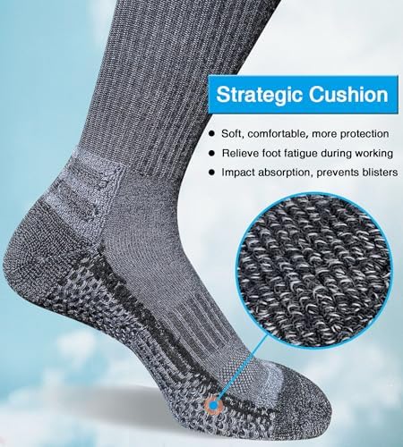 Men's Crew Work Boot Socks Thick Cushioned Moisture Wicking Hiking Sock 4 Pairs