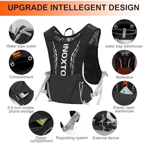 INOXTO Hydration Vest Backpack,Lightweight Water Running Vest Pack with 1.5L Water Bladder Bag Daypack for Hiking Trail Running Cycling Race Marathon for Women Men