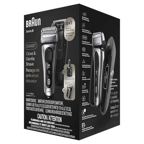 Braun Series 8 Electric Shaver, Shaving Kit with 4+1 Shaving Elements, Precision Long Hair Trimmer, SmartCare Center, PowerCase