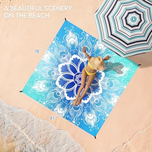 BYDOLL Beach Blanket 78''X81'' 4-7 Adults Oversized Lightweight Waterproof Sandproof Blanket for Beach Large Picnic Mat Travel Camping