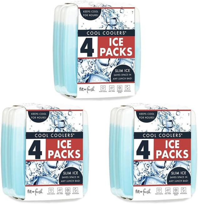 Cool Coolers by Fit + Fresh, Reusable & Long-Lasting Slim Ice Packs, Cold Packs for Lunch Boxes, Ice Packs for Lunch Bags