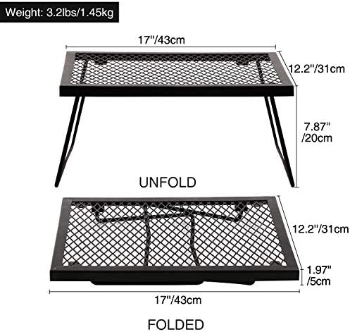 REDCAMP Folding Campfire Grill Heavy Duty Steel Grate, Portable Camp Fire Cooking Racks for Over Fire Pit
