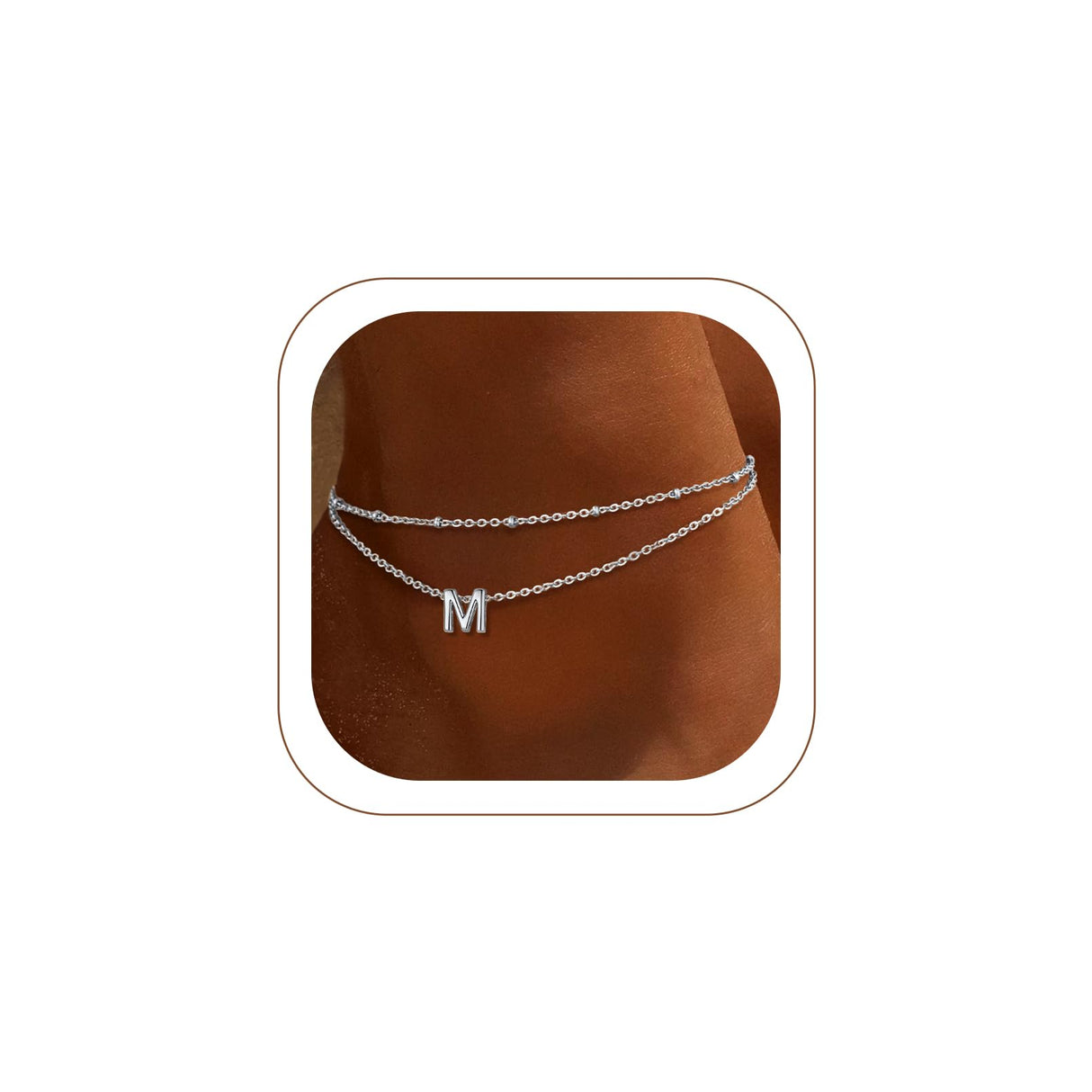 FaithHeart Silver Anklets for Women Waterproof, Dainty Layered Initial Ankle Bracelets Letter A-Z Waterproof Fashion Jewelry Gifts for Women, Length 8.5"+2"