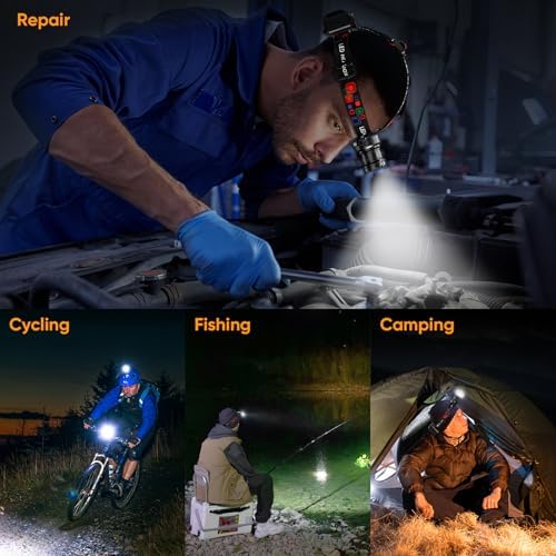 Rechargeable Headlamp Super Bright, Motion Sensor LED Head Lamp with 9 Modes, Zoomable Super Bright Headlamp for Adults 90° Adjustable, IPX7 Waterproof High Power Headlamps for Fishing Camping