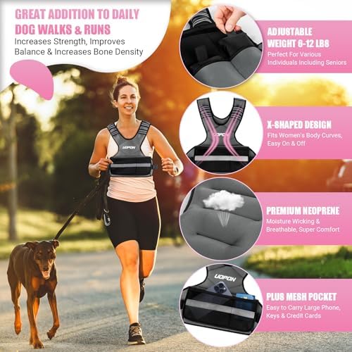 Adjustable Weighted Vest for Women, 6-12 Lbs Rucking Vest with 6 Ironsand Weights, Best Weighted Vest with Plus Pockets & Reflective Strips for Running, Walking, Workout and Strength Training