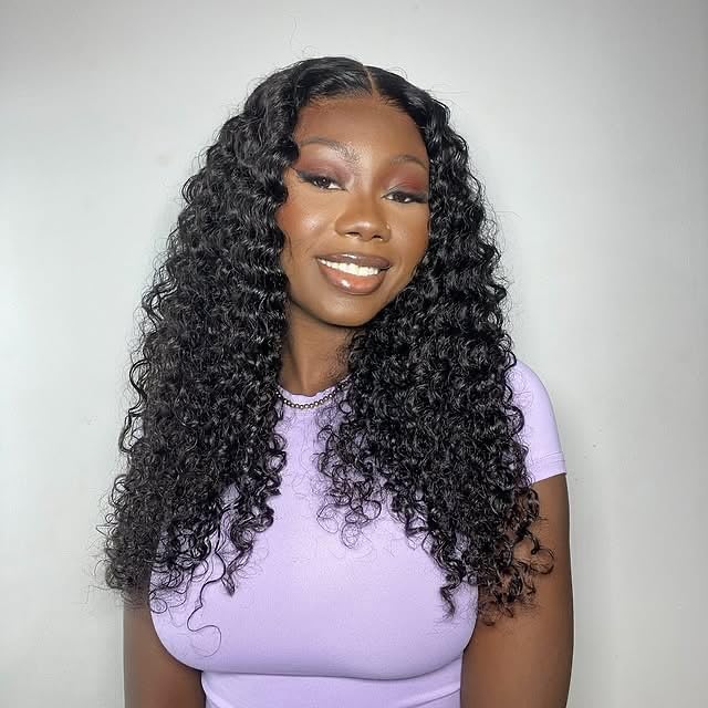 DaXunDi Deep Wave Lace Front Wigs Human Hair 13x6 Curly Wig Human Hair 200% Density HD Lace Front Wigs Human Hair Pre Plucked Deep Wave Wig for Women with Baby Hair (22 Inch)