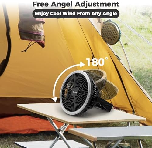COMLIFE 10000mAh Camping Fan and LED Light - 8'' Rechargeable Battery Operated Tent for Hanging or Tabletop Use, Portable USB with Lights Car RV Outdoor Emergency Outage Hurricane, Black (F001)