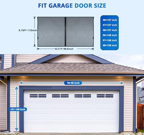 Garage Door Screen for 1 Car 8x9FT, Magnetic Screen Garage with Retractable Fiberglass Mesh and Heavy Duty Weighted Bottom, Easy Assembly & Pass, Hands Free Screen Door w/ 44 Magnets for Garage/Patio