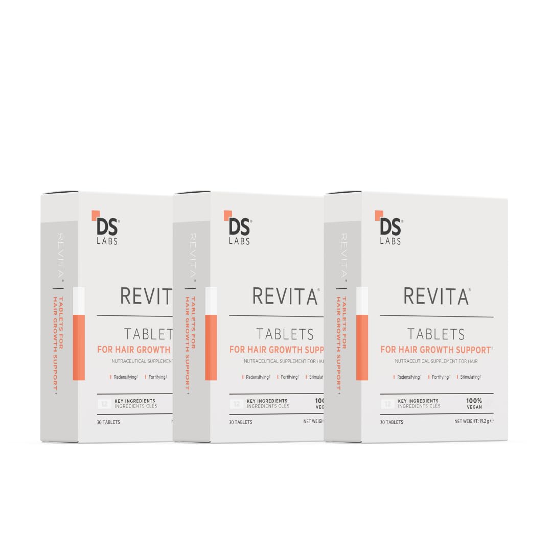 DS Labs Revita Tablets - Hair Vitamins for Density Support, Supplement for Thicker, Stronger Looking Hair, Zinc, Iron, Magnesium, Melatonin, Vitamin D & Biotin Vitamins for Women & Men, 90 Tablets