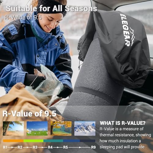 Elegear Self Inflating Camping Sleeping Pad, 3.1'' Ultra Thick Memory Foam Camping Pad with Pillow & Embossed Surface Design, 20s Fast Inflating Insulated Sleeping Pad for Camping/Travel/Tent/Car