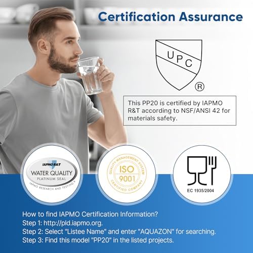 PUREPLUS 5 Micron 20" x 2.5" Whole House Sediment Home Water Filter, 20-inch Sediment Pre-Filtration, Replacement Cartridge Aqua Pure AP110-2C, Pentek P1-20/SP-P1-20/PX01-20, Watts FPMB5-20, 4Pack