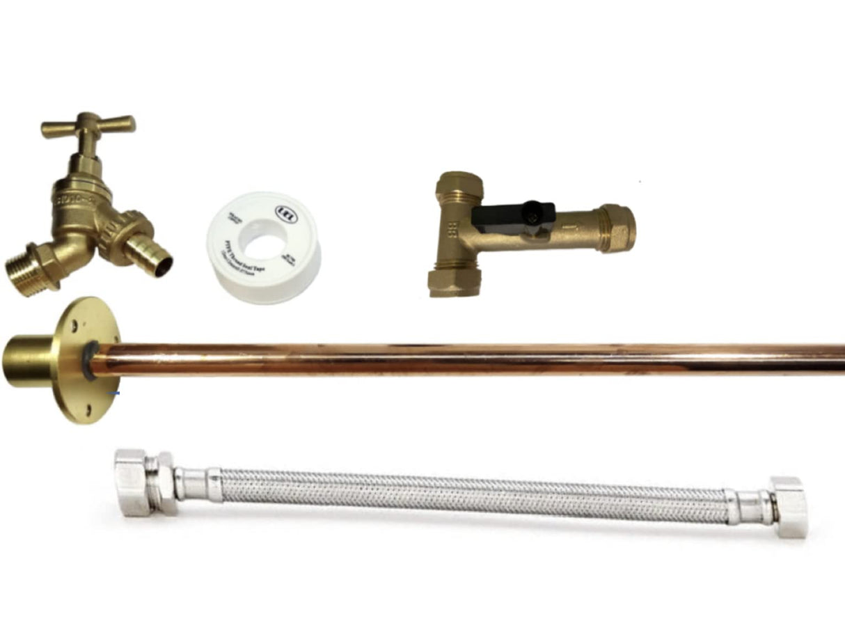 Taps2Traps® Professional Outside Garden Tap Kit Complete Meets Water Regulations GT1 DIY Outdoor Tap Kit Includes 350mm Through Wall Flange Isolation Valve for Winter Drain Down