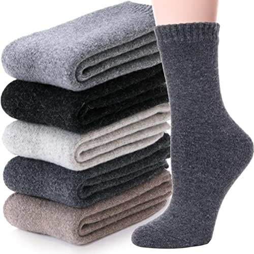 MOGGEI 5 Pairs Womens Merino Wool Socks Hiking Warm Winter Thick Thermal Crew Cozy Cabin Ladies Gift Comfy Boot Work Socks