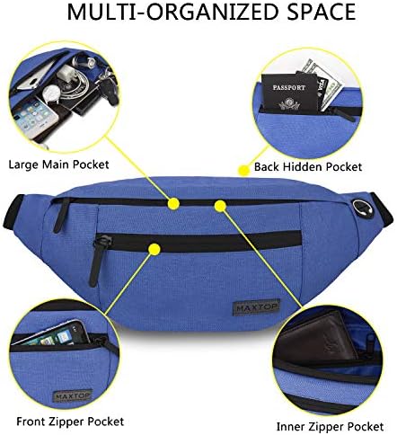 MAXTOP Large Crossbody Fanny Pack with 4-Zipper Pockets,Gifts for Enjoy Sports Festival Workout Traveling Running Casual Hands-Free Wallets Waist Pack Phone Bag Carrying All Phones